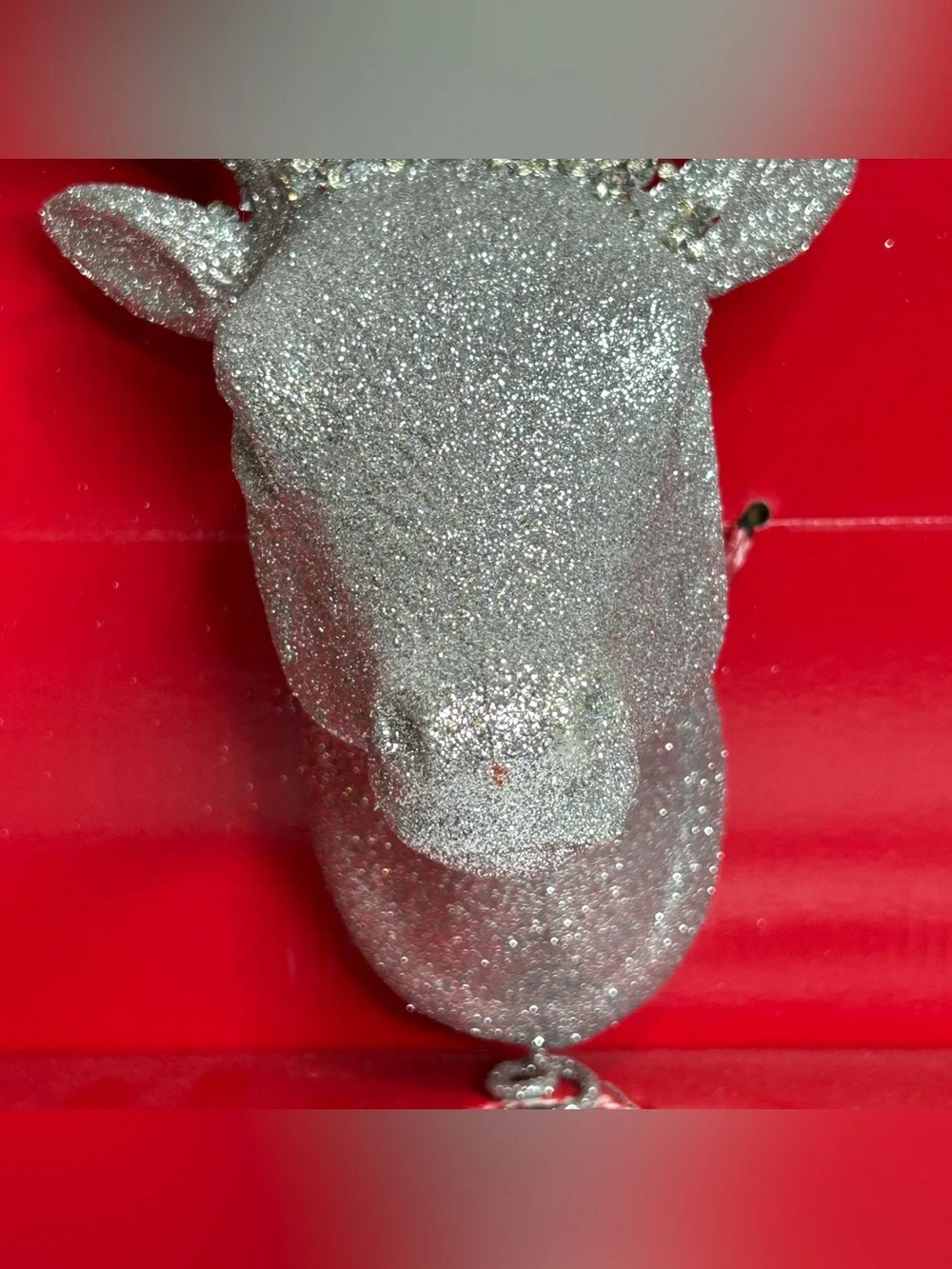 Silver Glitter Christmas Tree Topper Deer Reindeer Head 14 Inch Holiday Time NEW